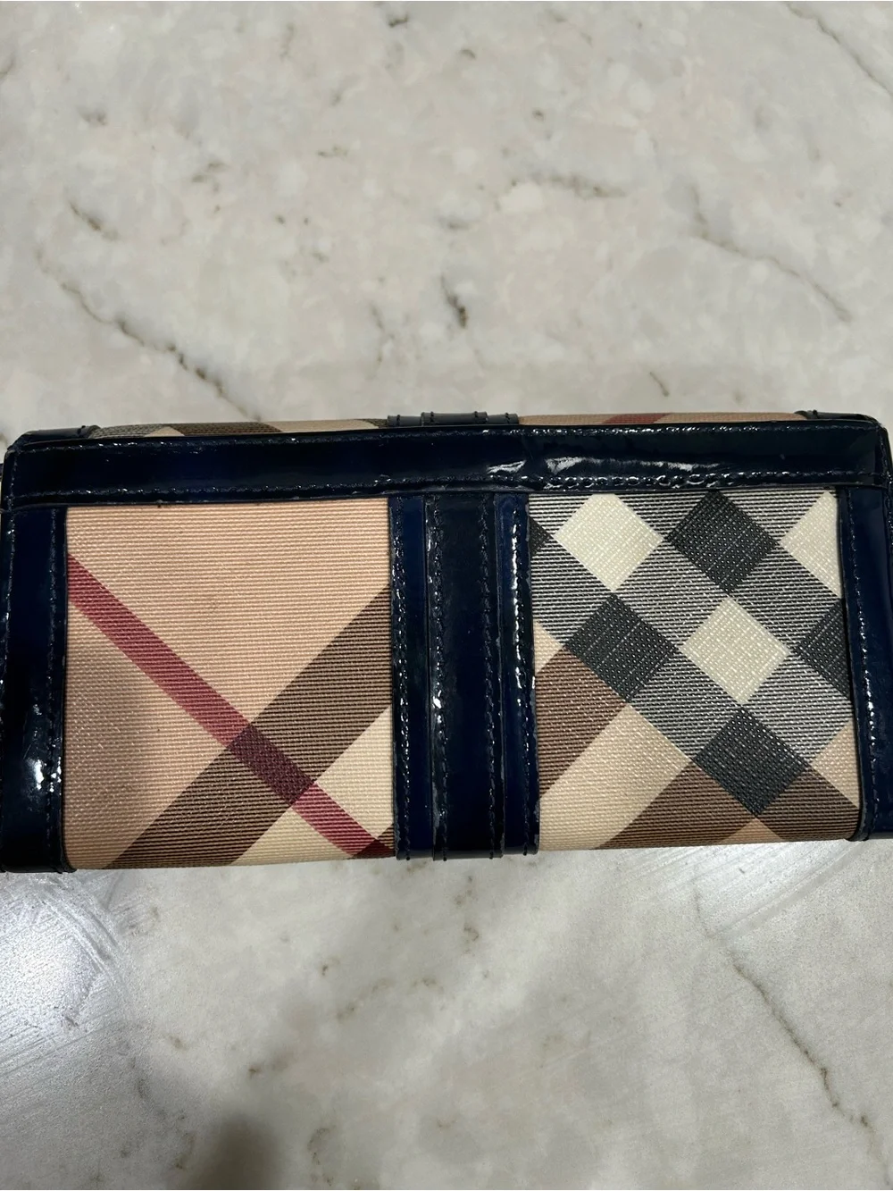 Burberry Beige Check Wallet with Navy Patent Trim - Picture 4 of 4